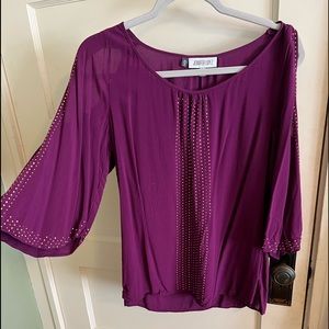Purple, gold studded, shoulder peep sleeve top